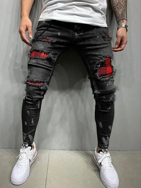 Ripped Skinny Biker Jeans Schwarz