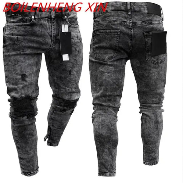 Ripped Skinny Biker Jeans Schwarz