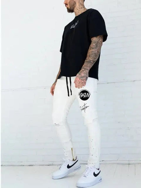 Ripped Skinny Biker Jeans Schwarz