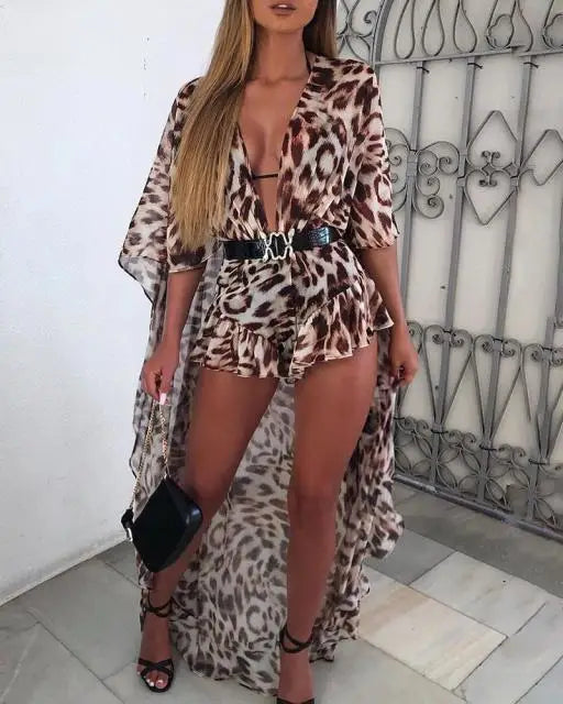 Leopard Print Chiffon Playsuit