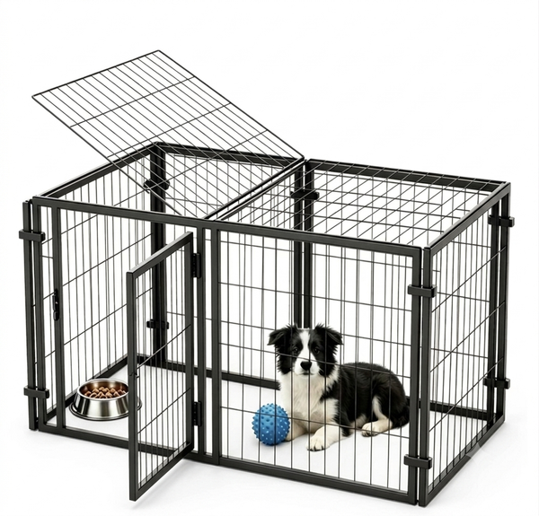 6-teiliges Premium Hunde-Freilaufgehege mit Dach (122 cm x 61 cm)