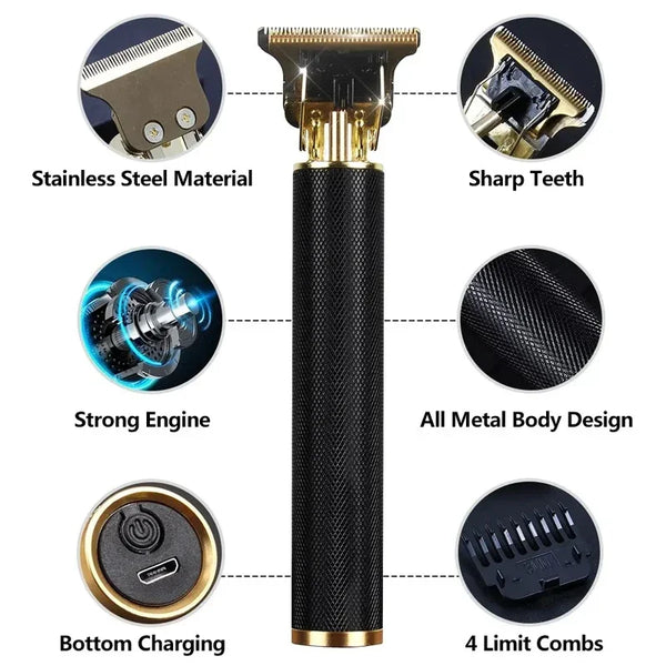 Elektrischer Vintage Barttrimmer für Männer – Haarschneidemaschine mit Akku & Präzisionsklingen