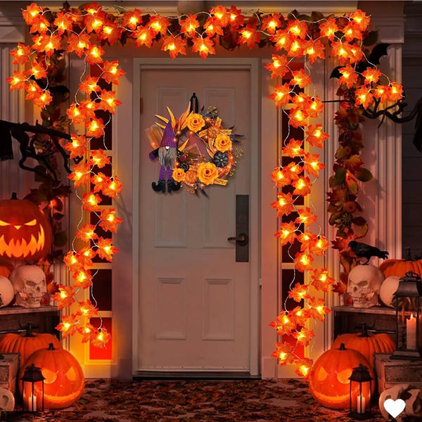 LED Lichterkette mit Künstlichen Ahornblättern für Herbst Deko