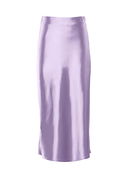 Lila Satin-Midirock Damen