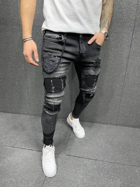 Ripped Skinny Biker Jeans Schwarz