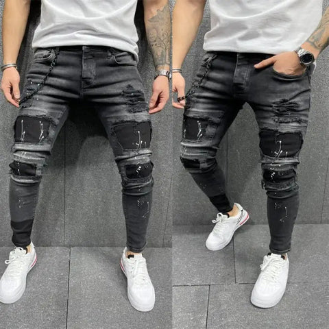 Ripped Skinny Biker Jeans Schwarz